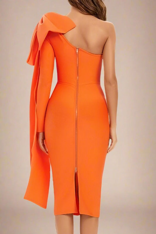 Shop  orange dress - Perfect for special occasions | Lela Long Sleeve Bandage Midi Dress - Apricot Orange