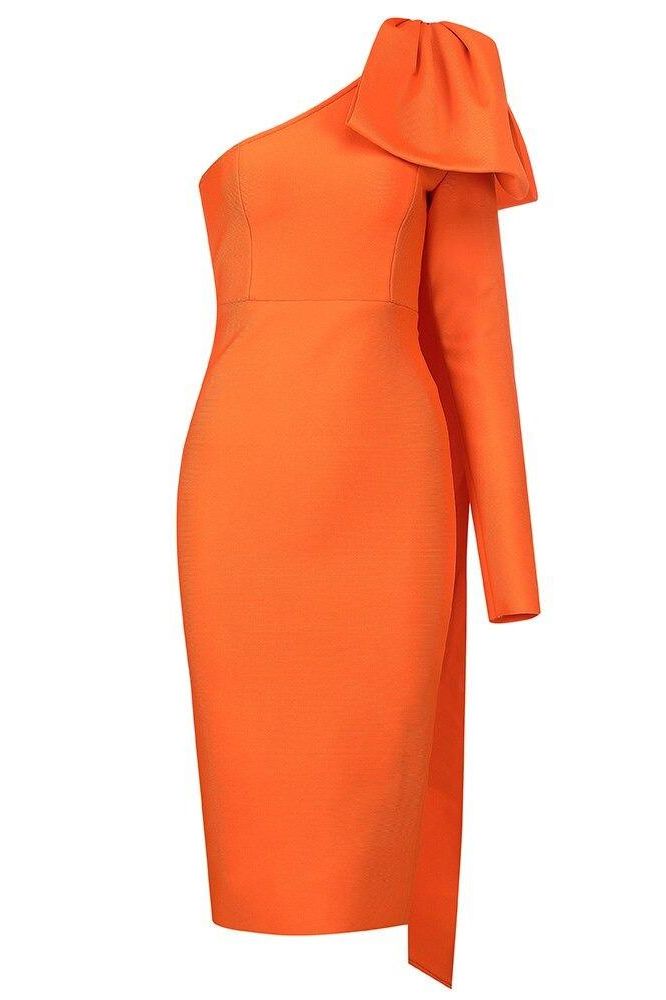 Shop  orange dress - Perfect for special occasions | Lela Long Sleeve Bandage Midi Dress - Apricot Orange