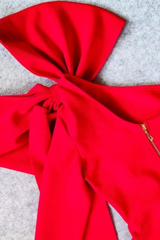 Lela Long Sleeve Bandage Midi Dress - Lipstick Red - Stylish red dress for special occasions | Buy Online