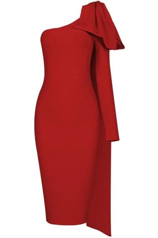 Stylish red dress | Lela Long Sleeve Bandage Midi Dress - Lipstick Red - Ideal for special occasions