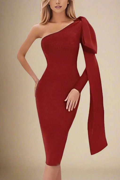 Stylish red dress | Lela Long Sleeve Bandage Midi Dress - Lipstick Red - Ideal for special occasions