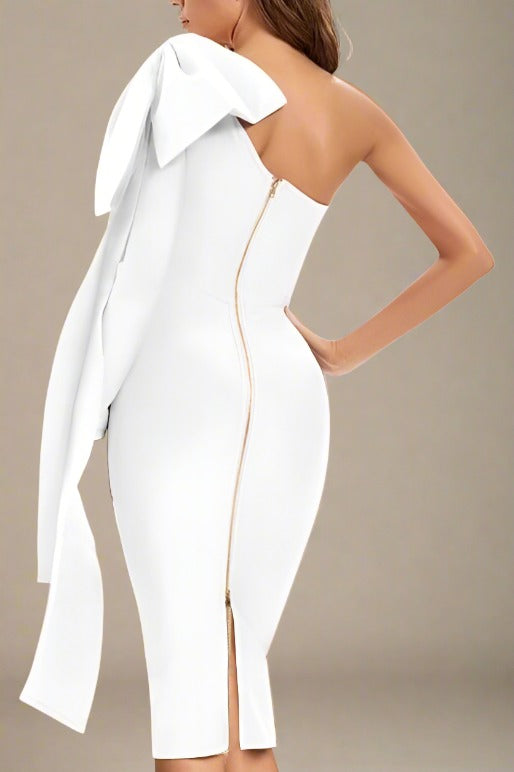 Lela Long Sleeve Bandage Midi Dress - White Pearl - Stylish white dress for special occasions | Buy Online