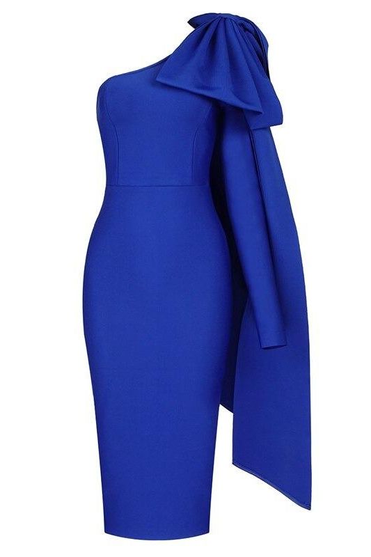 Stylish blue dress | Lela Long Sleeve Bandage Midi Dress - Royal Blue - Ideal for special occasions