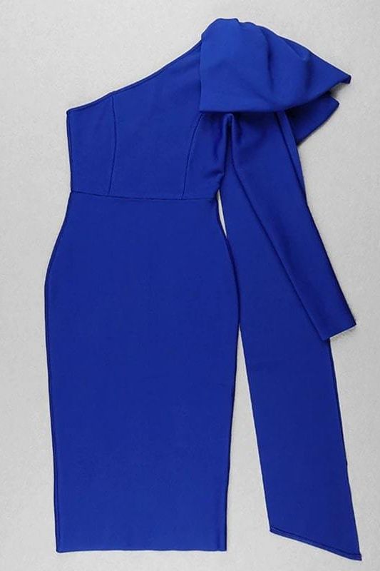 Stylish blue dress | Lela Long Sleeve Bandage Midi Dress - Royal Blue - Ideal for special occasions