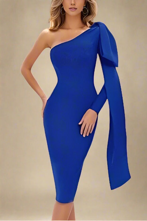 Lela Long Sleeve Bandage Midi Dress - Royal Blue - Stylish blue dress for special occasions | Buy Online