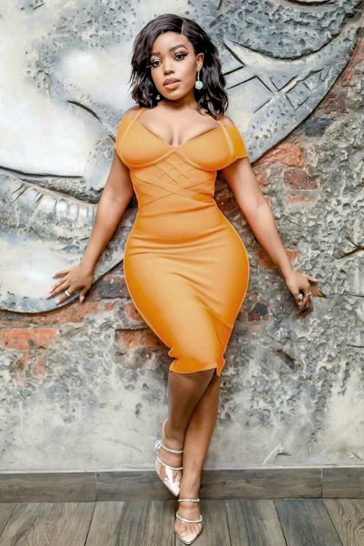 Stylish orange dress | Leo Bandage Midi Dress - Apricot Orange - Ideal for special occasions
