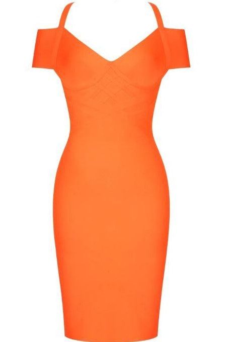 Leo Bandage Midi Dress - Apricot Orange - Stylish orange dress for special occasions | Buy Online