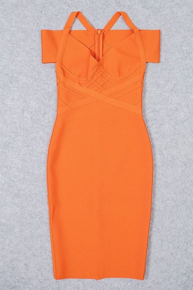 Stylish orange dress | Leo Bandage Midi Dress - Apricot Orange - Ideal for special occasions