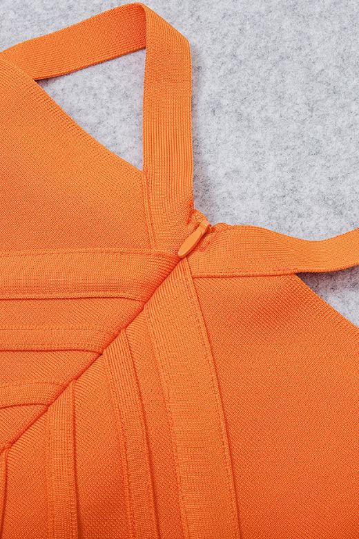 Leo Bandage Midi Dress - Apricot Orange - Stylish orange dress for special occasions | Buy Online