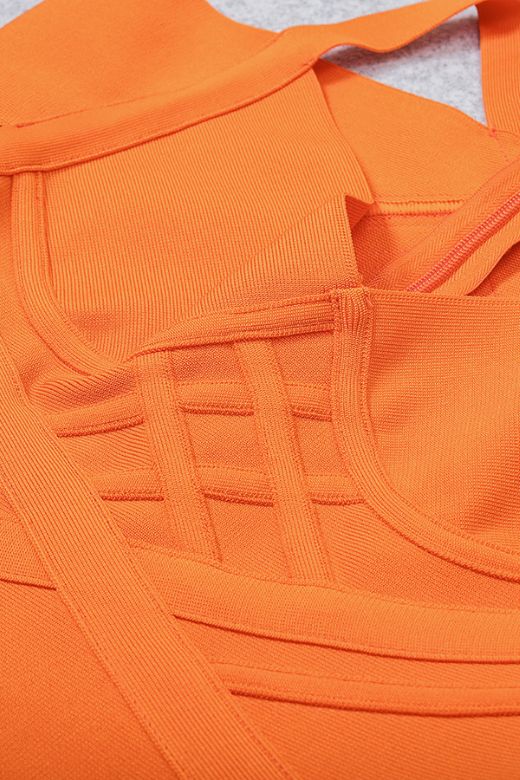 Stylish orange dress | Leo Bandage Midi Dress - Apricot Orange - Ideal for special occasions