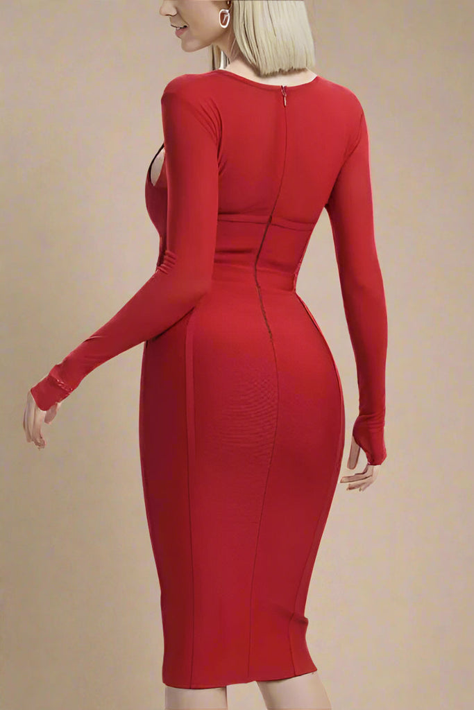 Stylish red dress | Lexi Long Sleeve Bodycon Midi Dress - Red Wine - Ideal for special occasions