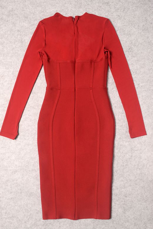 Shop  red dress - Perfect for special occasions | Lexi Long Sleeve Bodycon Midi Dress - Red Wine