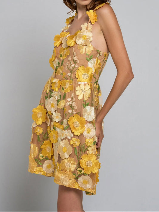 Liora Floral Strapped Flare Mini Dress