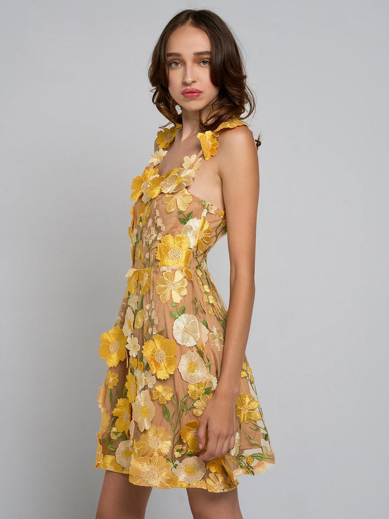 Liora Floral Strapped Flare Mini Dress - Stylish beautiful dress for special occasions | Buy Online