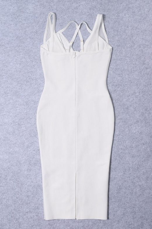 Stylish white dress | Lucy Bandage Midi Dress - White Pearl - Ideal for special occasions
