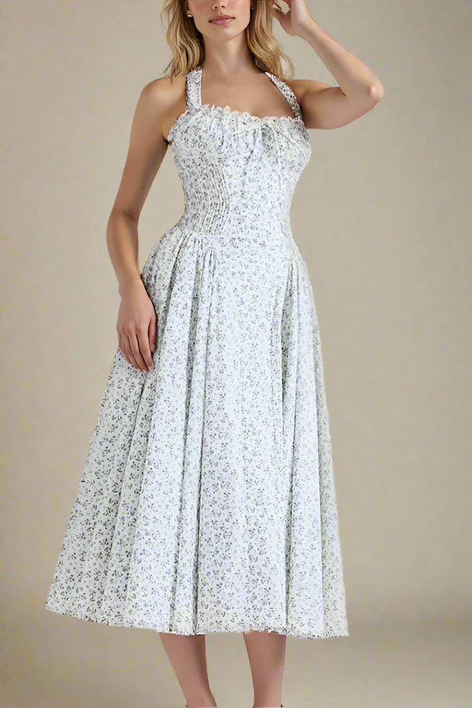 Lynsie Midi Dress - Blue Floral - Stylish blue dress for special occasions | Buy Online