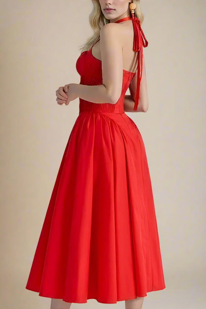 Stylish red dress | Lynsie Midi Dress - Lipstick Red - Ideal for special occasions