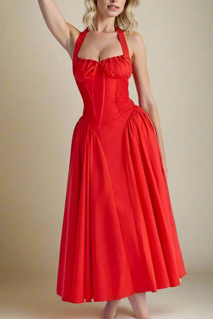 Lynsie Midi Dress - Lipstick Red - Stylish red dress for special occasions | Buy Online