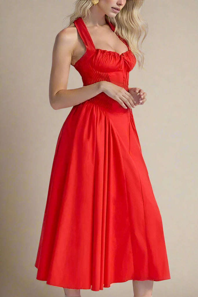 Lynsie Midi Dress - Lipstick Red - Stylish red dress for special occasions | Buy Online