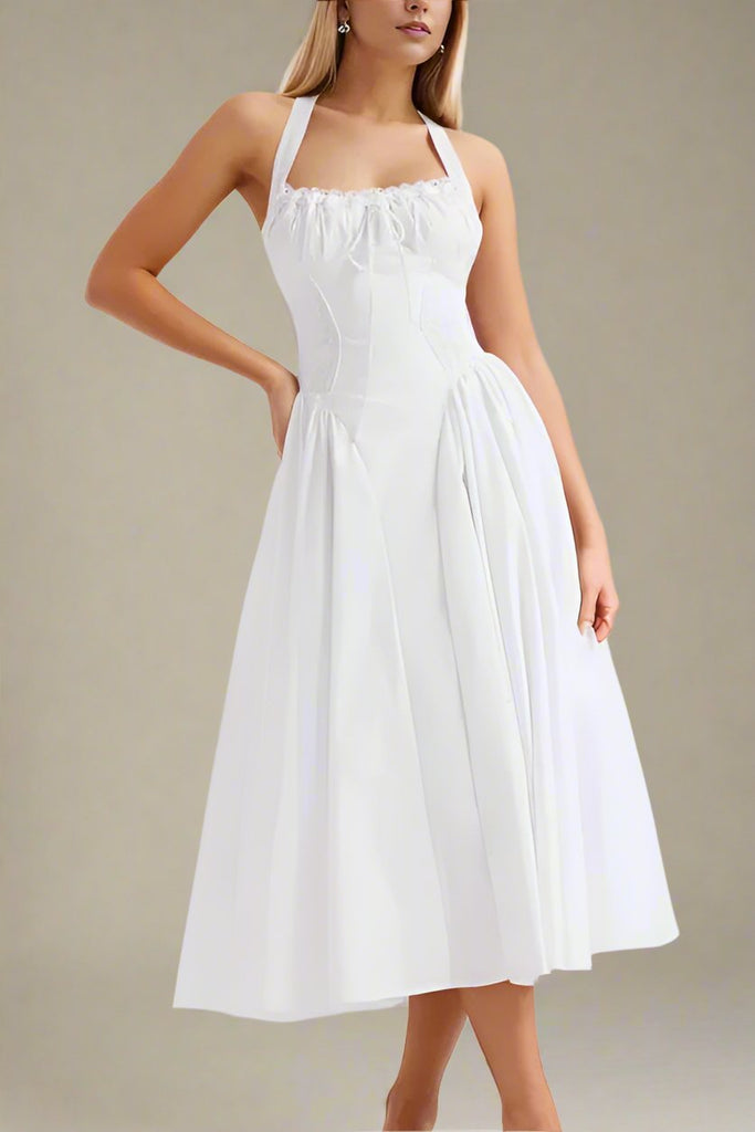 Lynsie Midi Dress - White Pearl - Stylish white dress for special occasions | Buy Online