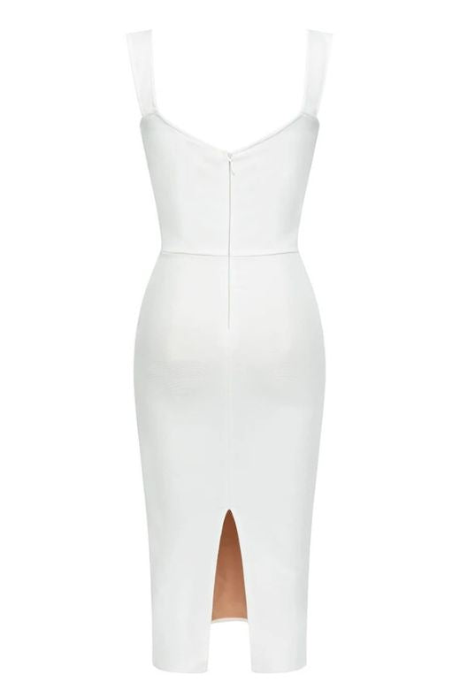 Stylish white dress | Marilyn Bodycon Wrap Midi Dress - White Pearl - Ideal for special occasions