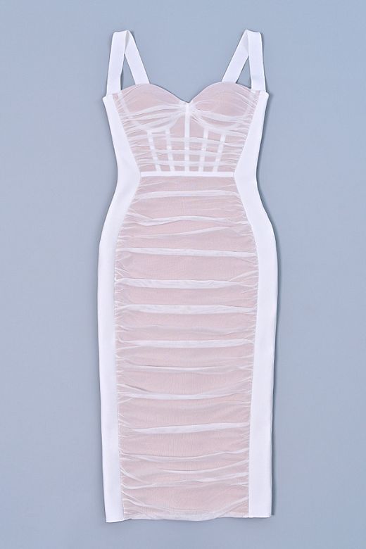 Marilyn Bodycon Wrap Midi Dress - White Pearl - Stylish white dress for special occasions | Buy Online