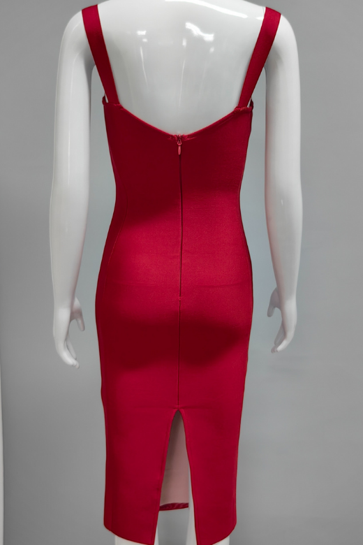 Marilyn Bodycon Wrap Midi Dress - Red Wine - Stylish red dress for special occasions | Buy Online