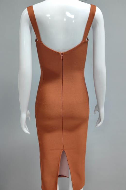 Marilyn Bodycon Wrap Midi Dress - Rustic Brown - Stylish brown dress for special occasions | Buy Online