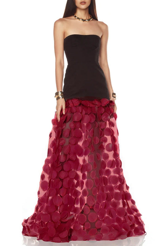 Nodin Strapless Dot Mesh Maxi Dress in red