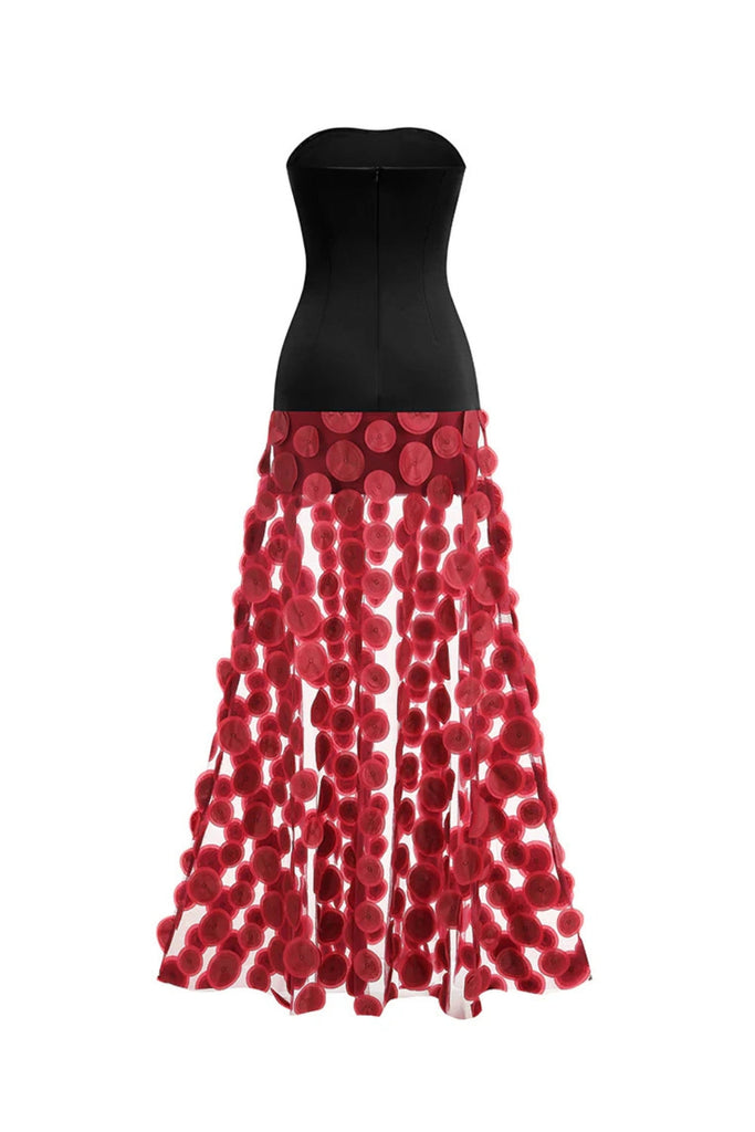 Shop  red dress - Perfect for special occasions | Nodin Strapless Dot Mesh Maxi Dress in red
