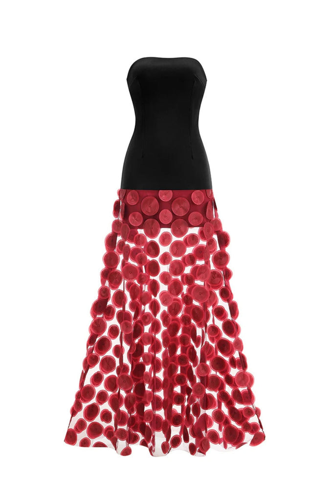 Shop  red dress - Perfect for special occasions | Nodin Strapless Dot Mesh Maxi Dress in red