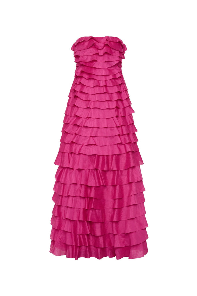 Stylish red dress | cathy Pleated layer strapless maxi dress in rose red - Ideal for special occasions