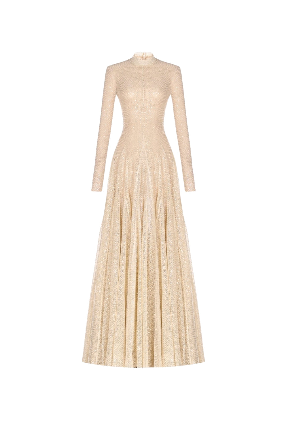 sabrina Beige mesh long sleeve slim maxi dress