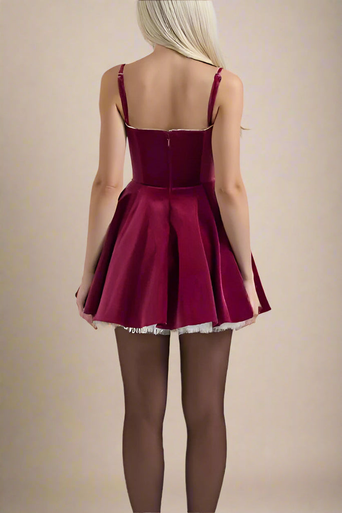 Mavis Mini Dress - Velvet Red Wine - Stylish red dress for special occasions | Buy Online