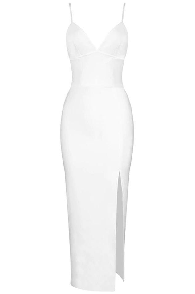 Milan Bandage Midi Dress - White Pearl - Stylish white dress for special occasions | Buy Online