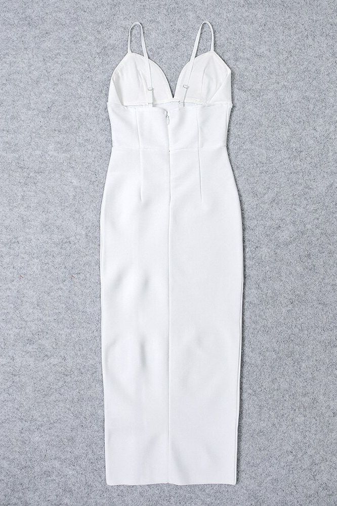 Stylish white dress | Milan Bandage Midi Dress - White Pearl - Ideal for special occasions