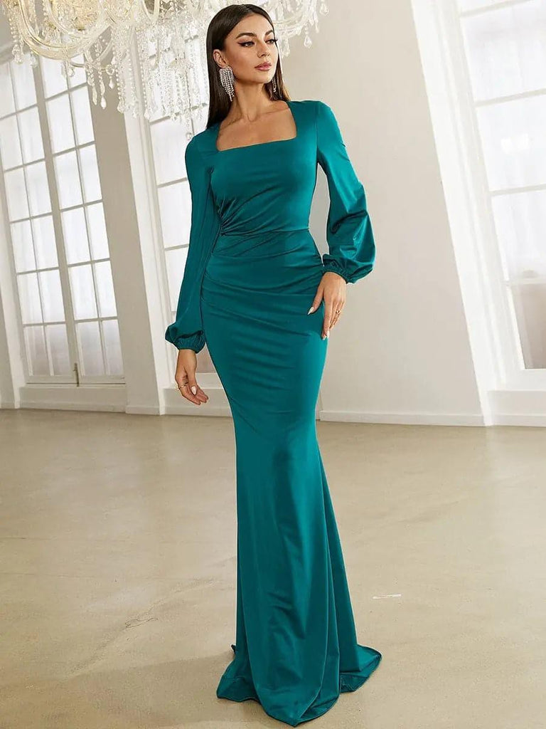 Stylish beautiful dress | Bishop Sleeve Square Neck Mermaid Prom Dress - Ideal for special occasions