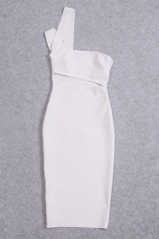 Molly Bandage Midi Dress - White Pearl - Stylish white dress for special occasions | Buy Online