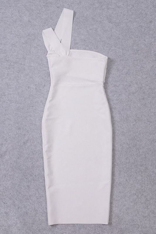 Molly Bandage Midi Dress - White Pearl - Stylish white dress for special occasions | Buy Online