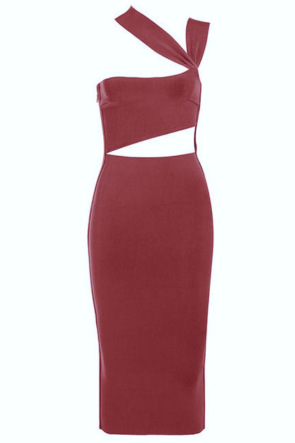 Molly Bandage Midi Dress - Red Wine - Stylish red dress for special occasions | Buy Online