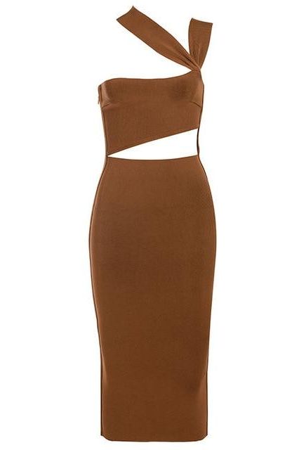 Stylish brown dress | Molly Bandage Midi Dress - Tan Brown - Ideal for special occasions