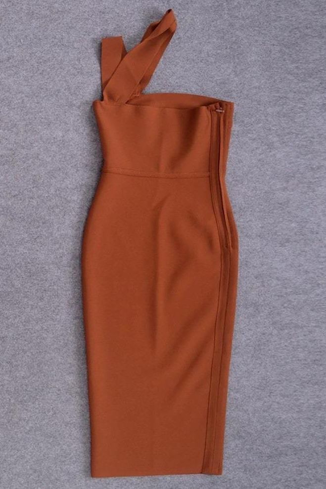 Stylish brown dress | Molly Bandage Midi Dress - Tan Brown - Ideal for special occasions