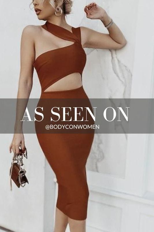 Molly Bandage Midi Dress - Tan Brown - Stylish brown dress for special occasions | Buy Online
