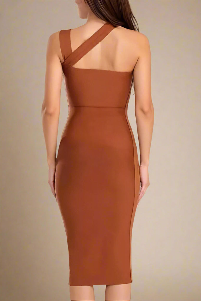 Stylish brown dress | Molly Bandage Midi Dress - Tan Brown - Ideal for special occasions