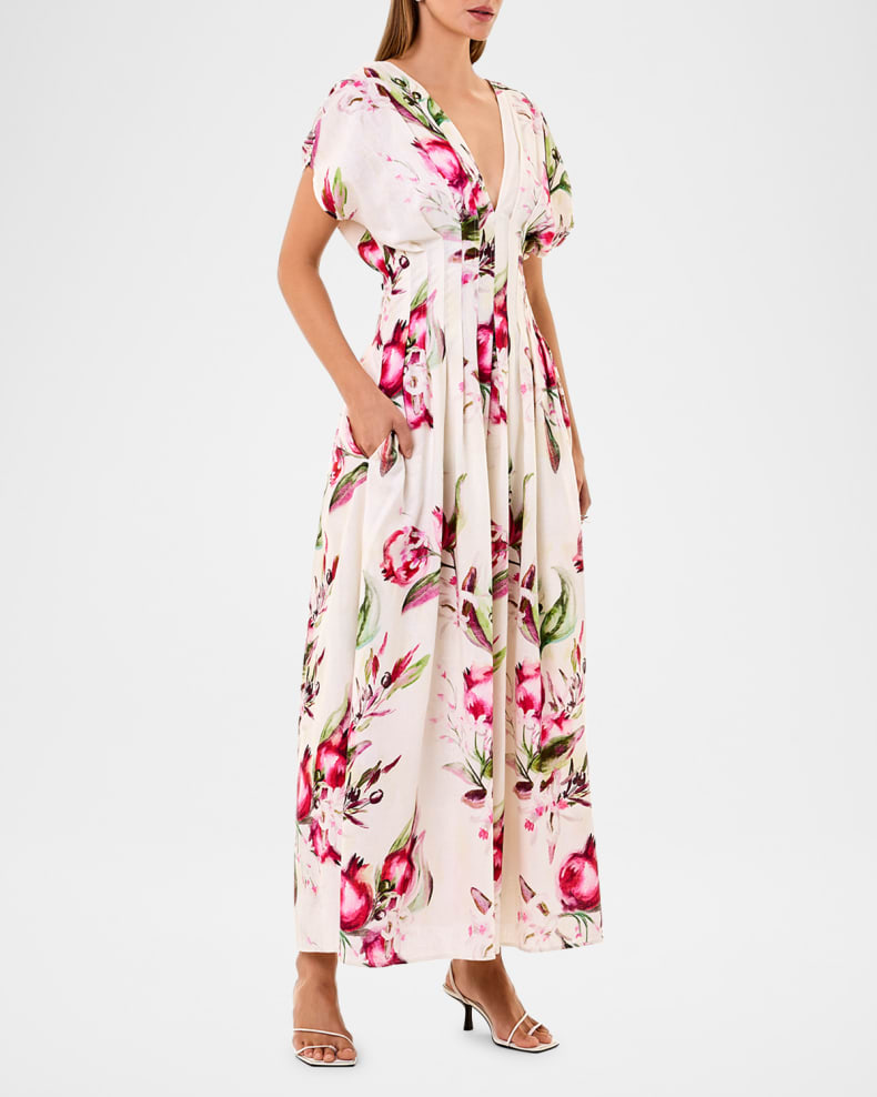 Shop  white dress - Perfect for special occasions | Sonya Pleated Floral Print Maxi Dress in white