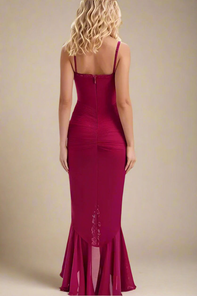 Noah Bodycon Wrap Midi Dress- Red Wine - Stylish red dress for special occasions | Buy Online