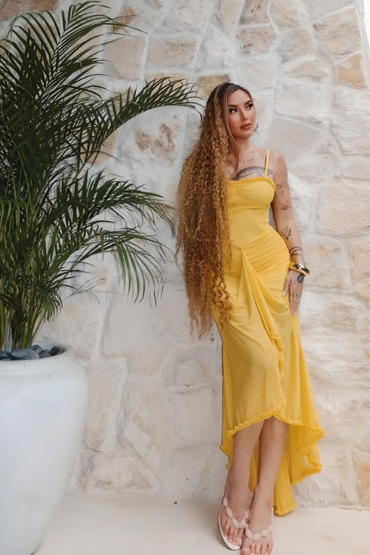 Stylish yellow dress | Noah Bodycon Wrap Midi Dress- Sun Yellow - Ideal for special occasions