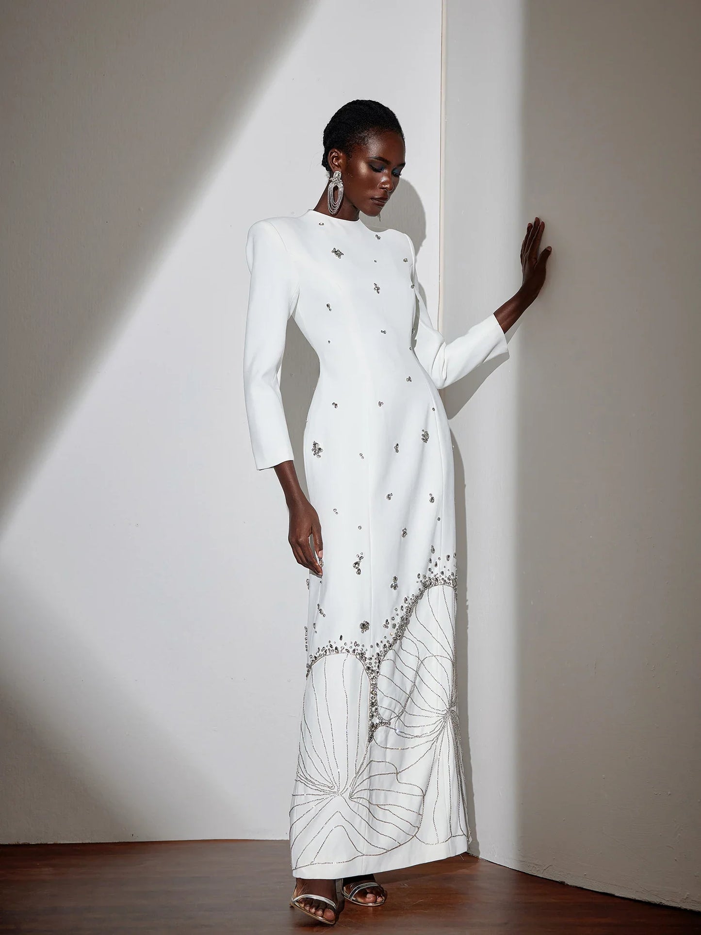 Artistic 3D Floral Rhinestone Maxi Dress