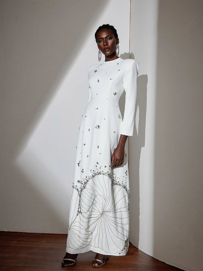 Artistic 3D Floral Rhinestone Maxi Dress