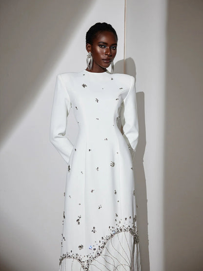 Artistic 3D Floral Rhinestone Maxi Dress